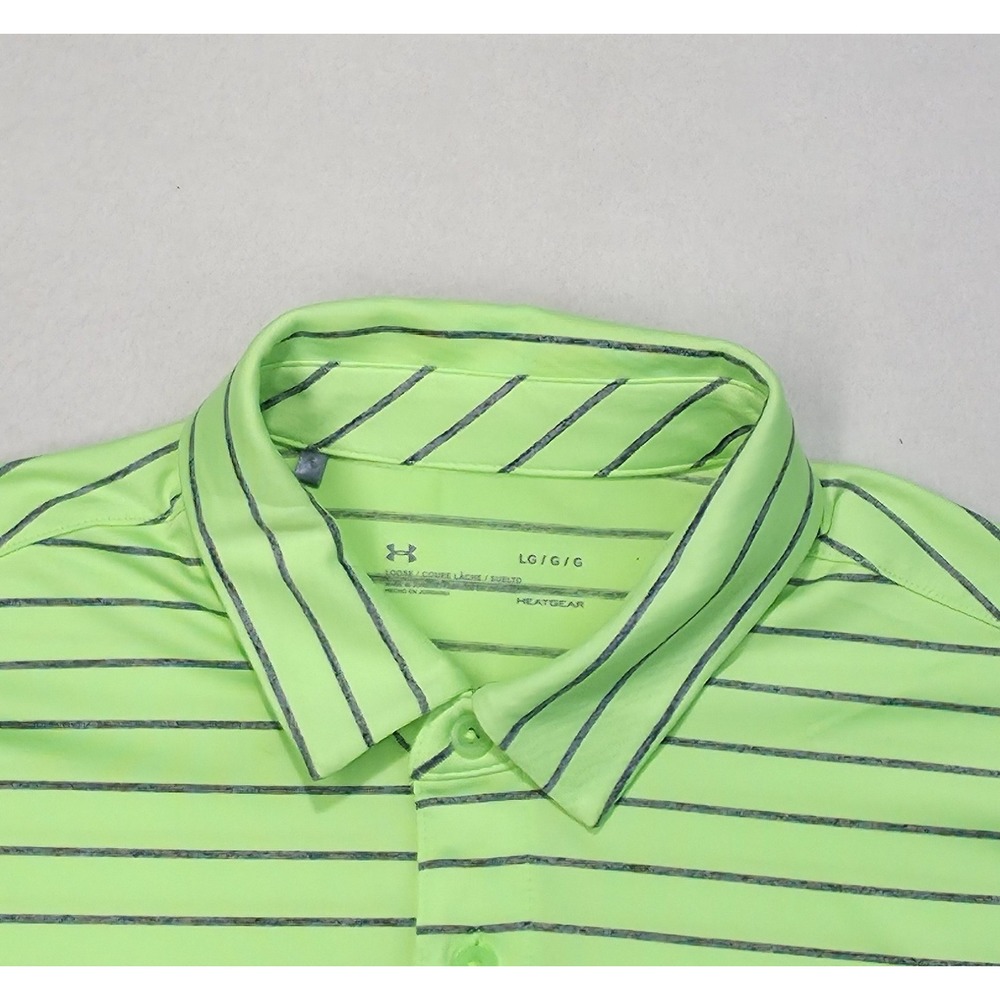Under Armour Men Polo‎ Shirt L Neon Gray Golf Short Loose Fit Limited Use - Picture 5 of 7